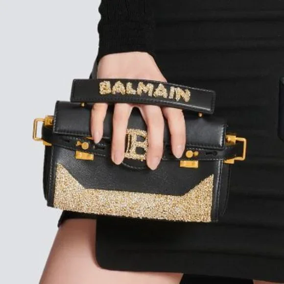 Balmain B-Buzz 19 Embellished Leather Crossbody Bag Black - Picture 3 of 15